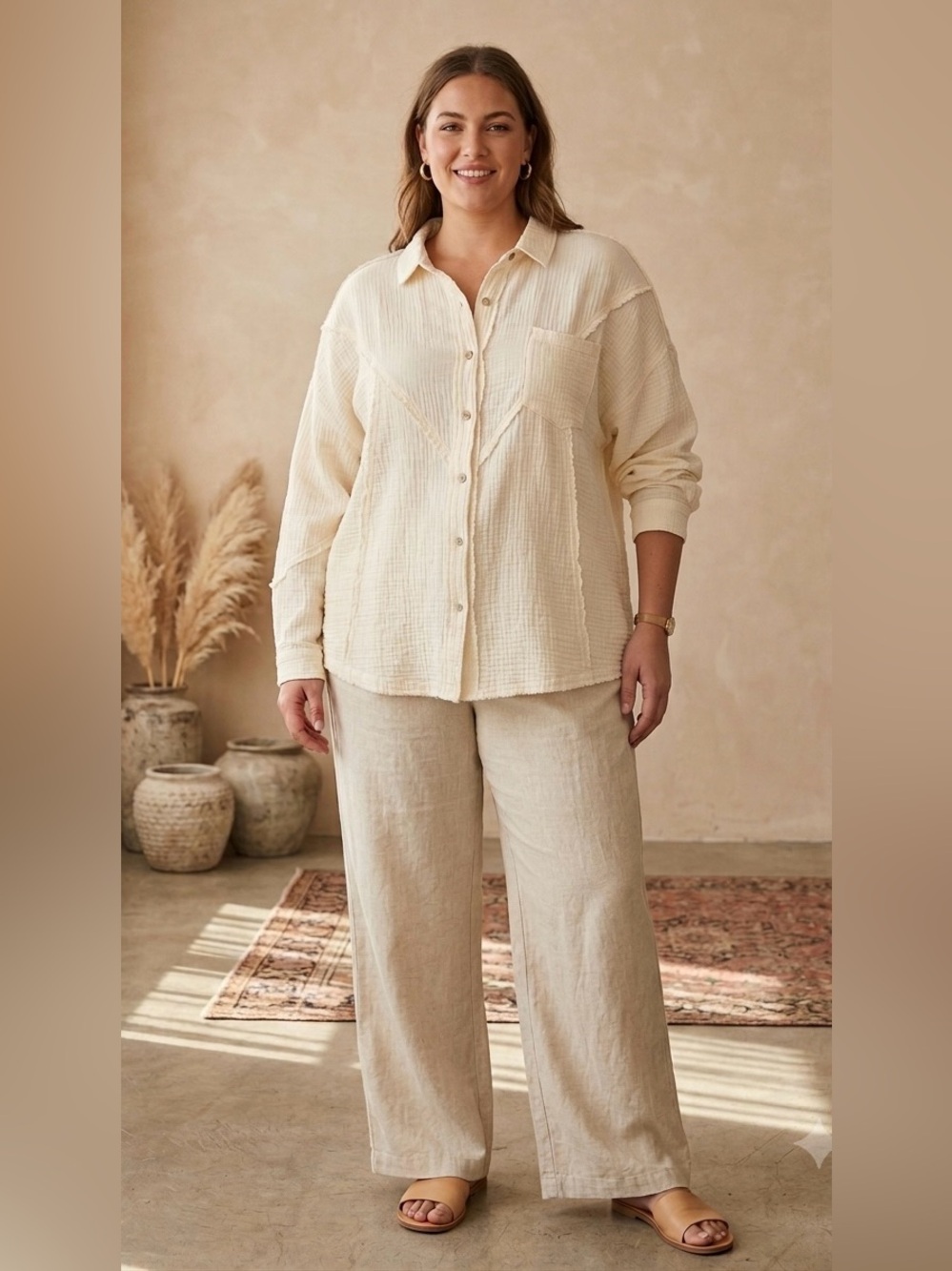 EASEL LOS ANGELES Button Down Cotton Gauze Shirt